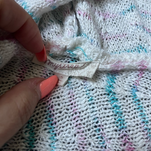 MYSTREE Chevron Hooded/Hoodie Sweater White With Pink & Blue Women’s Size Small - Picture 3 of 3